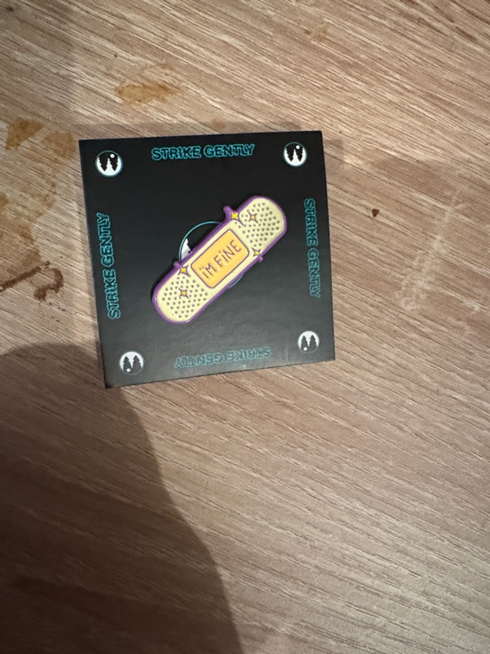 Enamel 'I'm Fine' Bandage Pin - Yellow & Purple